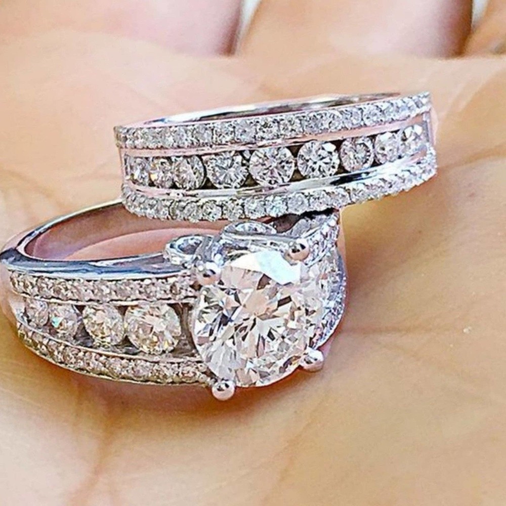 Sz9 Diamond Wedding Ring Set / Engagement STERLING SILVER #16 size 6,7,8,9,10